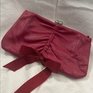 DKNY Ruched Pink Clutch with Bow Accent